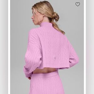ALO Yoga Women's Cable Knit Cropped Winter Bliss Turtleneck Candy Heart Pink
